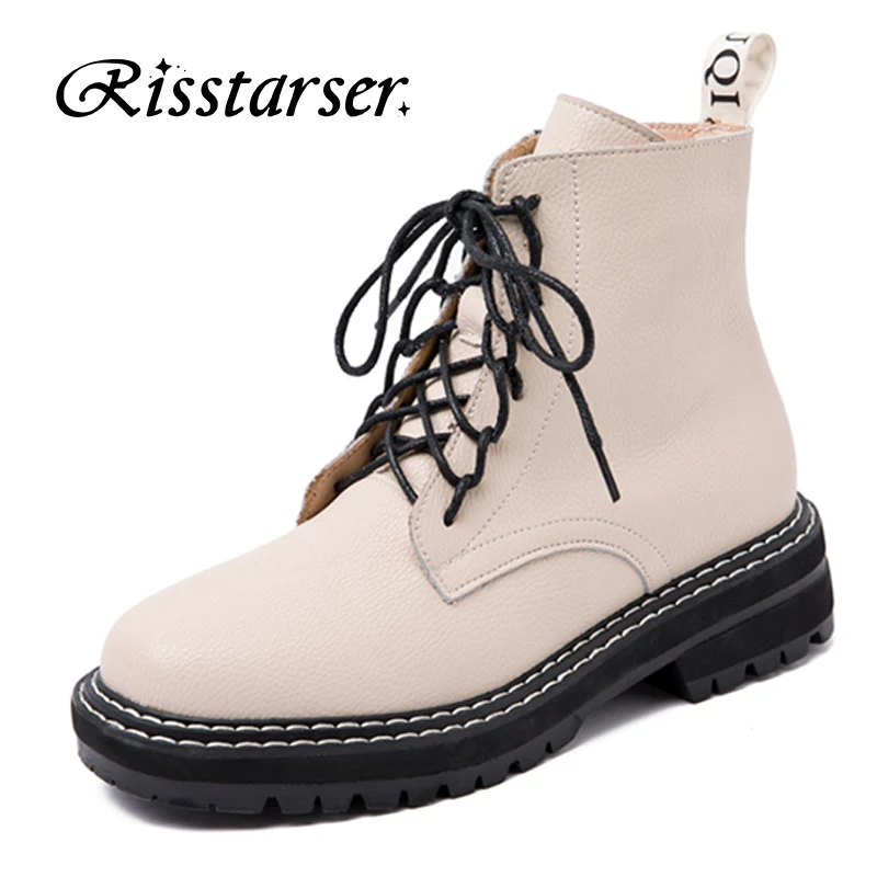 Genuine Leather Boots Female women shoes fashion trend Lace-up woman ankle boots 2020 Platform wedge shoes motorcycle boots