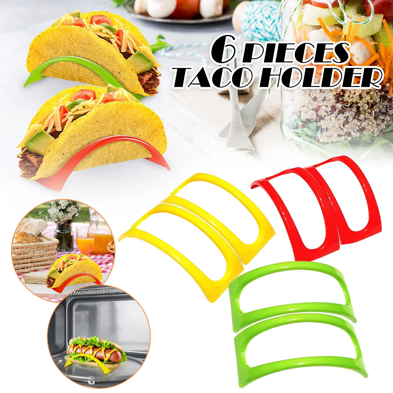 6PCS Colorful Plastic Taco Shell Tortilla Holder Taco Holder Plate Protector Food For Kitchen Tacos Sanitary Comal