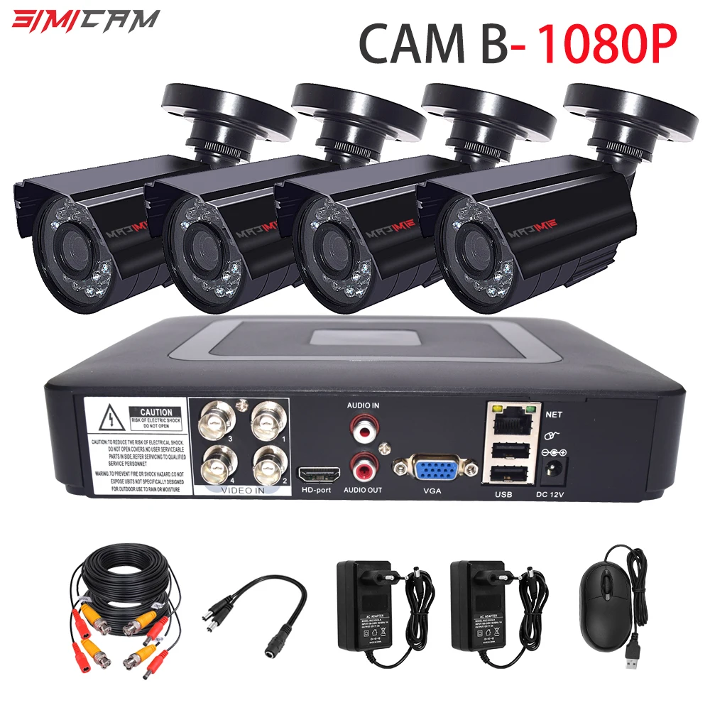 Система видеонаблюдения камера cctv система безопасности 2MP 4CH 720 P/1080 P AHD камера безопасности DVR комплект CCTV Водонепроницаемая для дома - Цвет: model B 1080P