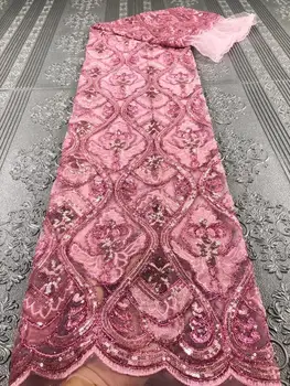 

2020 Latest French Nigerian Laces Fabrics High Quality Sequins Tulle African Laces Fabric Wedding French Tulle Lace