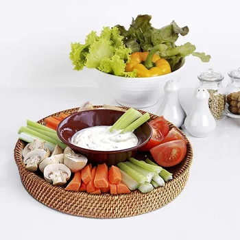 

Hot Rattan Tray, Hand-woven Multi-purpose Wicker Tray with Handle, Round Durable Rattan Fiber Wy10225