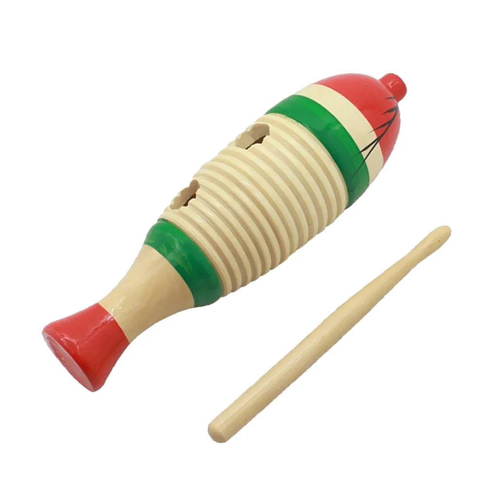 Wooden Fish-Shaped Guiro Hand Percussion for Kid Musical Toys