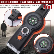 7-в-1 Спорт на открытом воздухе аварийный свисток-Функция компас светодиодный фонарик SAL99