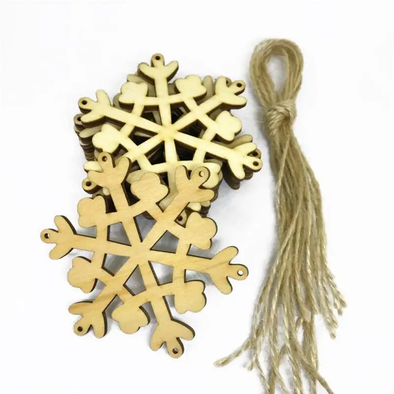 

20pcs Snowflake Wooden Decorative Crafts Round Hanging Ornaments with Jute String for Christmas