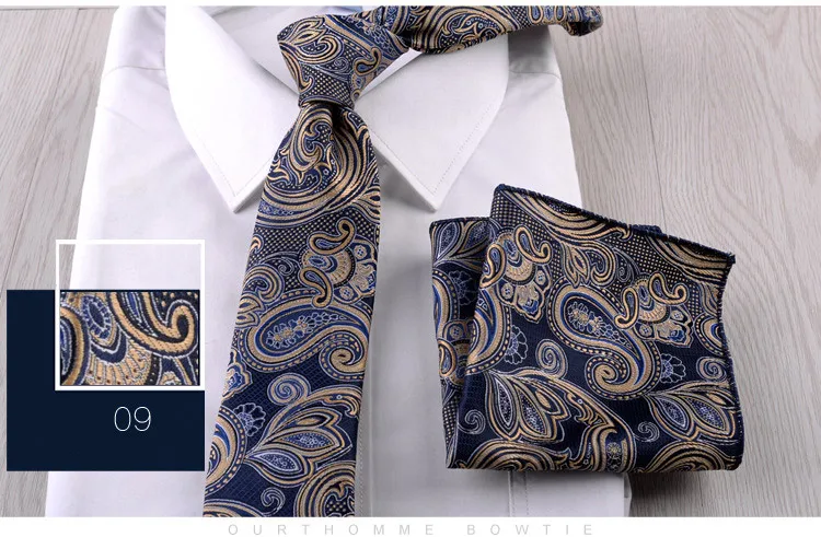 Цветочный Пейсли мужской повседневный галстук набор темно-синий красный 7 см обтягивающий галстук из полиэстера Карманный квадратный костюм деловой Свадебный тонкий галстук