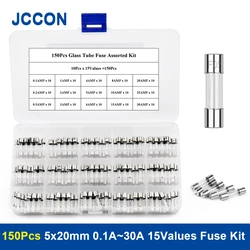 Fusíveis de vidro do sopro rápido dos jogos sortidos do fusível do tubo de vidro de 150 pces fusíveis de vidro do sopro 5x20mm 0.1a 3030a 15 valores x 10 pces jogo sortido