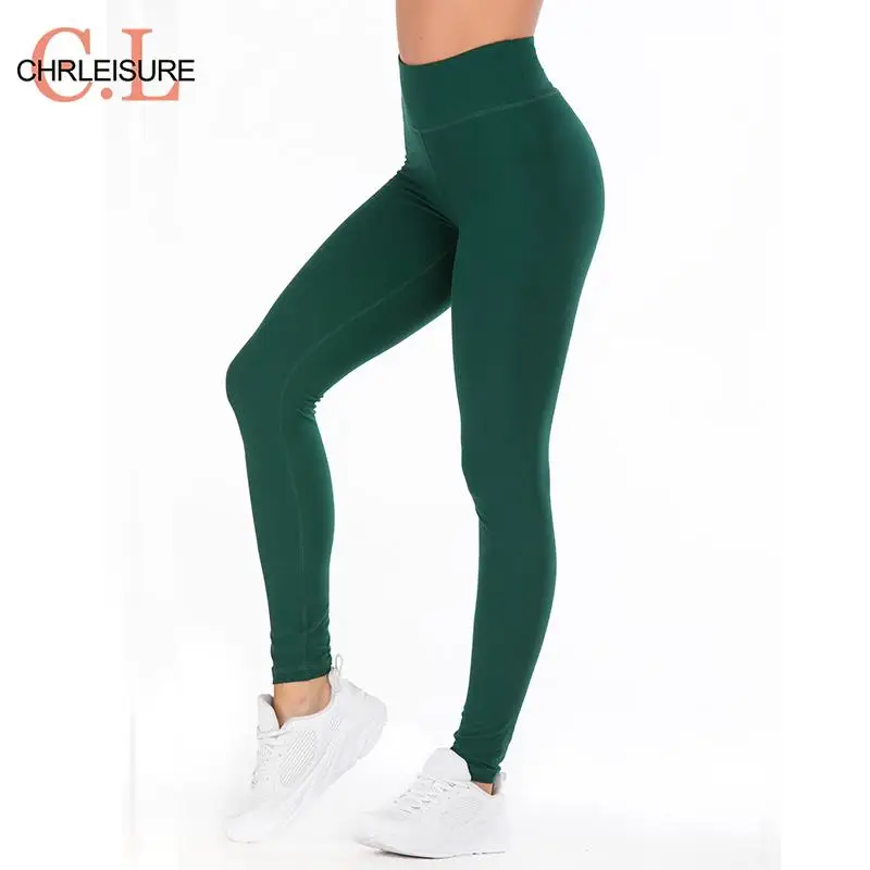 CHRLEISURE-mallas Push Up para Mujer, Leggings de cintura alta, Color sólido, rojo, para Fitness