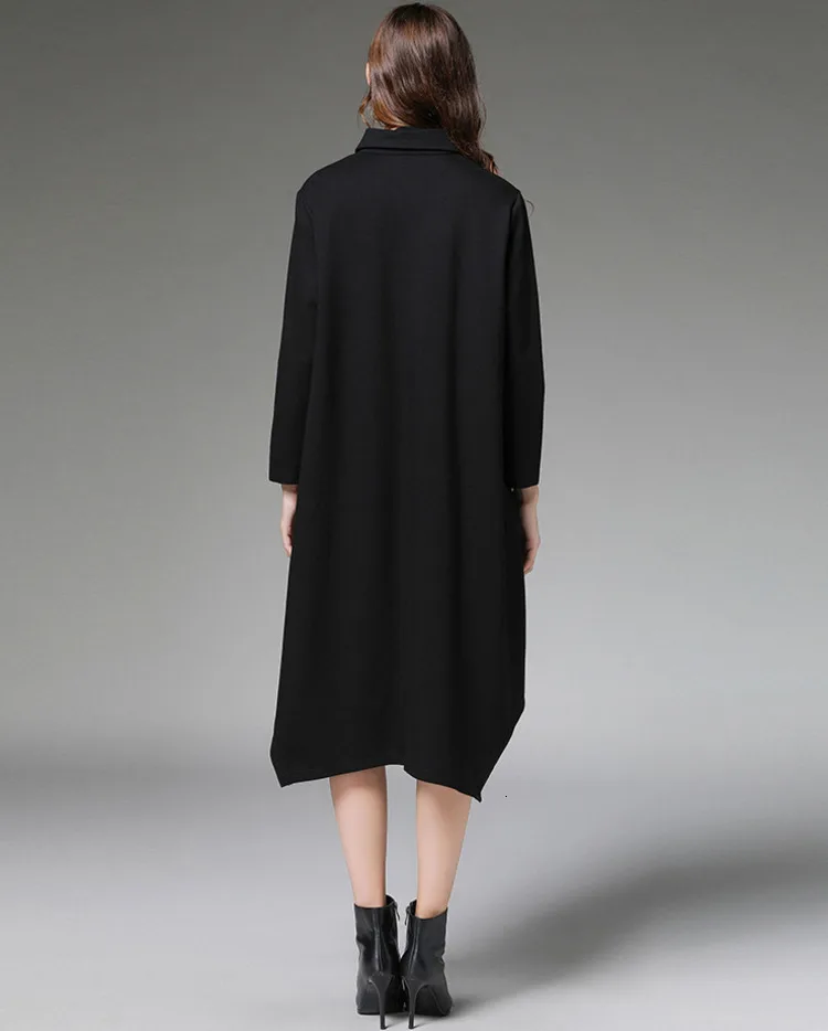 MEVGOHOT женское черное пальто с оборками и длинными рукавами, хлопок, большие размеры, Осень-зима, длинный рукав, пуговицы, модная ветровка, HC093