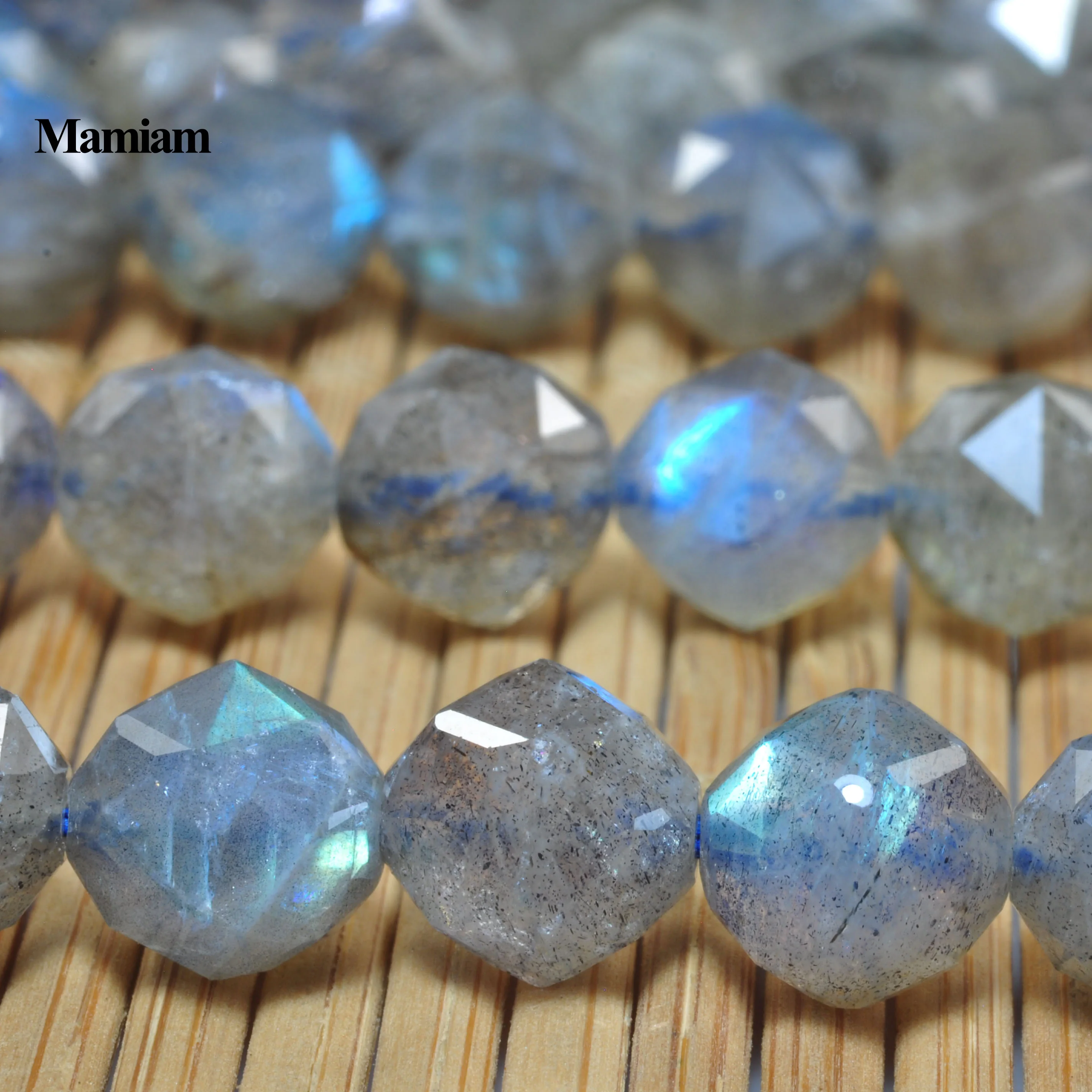 Mamiam Natural A+ Blue Flash Labradorite Diamond Faceted Beads 6mm Round Stone Diy Bracelet Necklace Jewelry Making Design