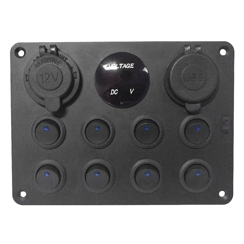 

Universal RV Car Ship Switch Panel Combination with 8 Switches Power Socket Digital Voltage Display Car Charger