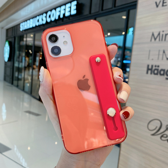 Candy Transparent Wrist Strap Soft Stand Phone Case For Iphone 12 Mini 11 Pro MAX X XR XS SE 7 8 Plus Shockproof Cover