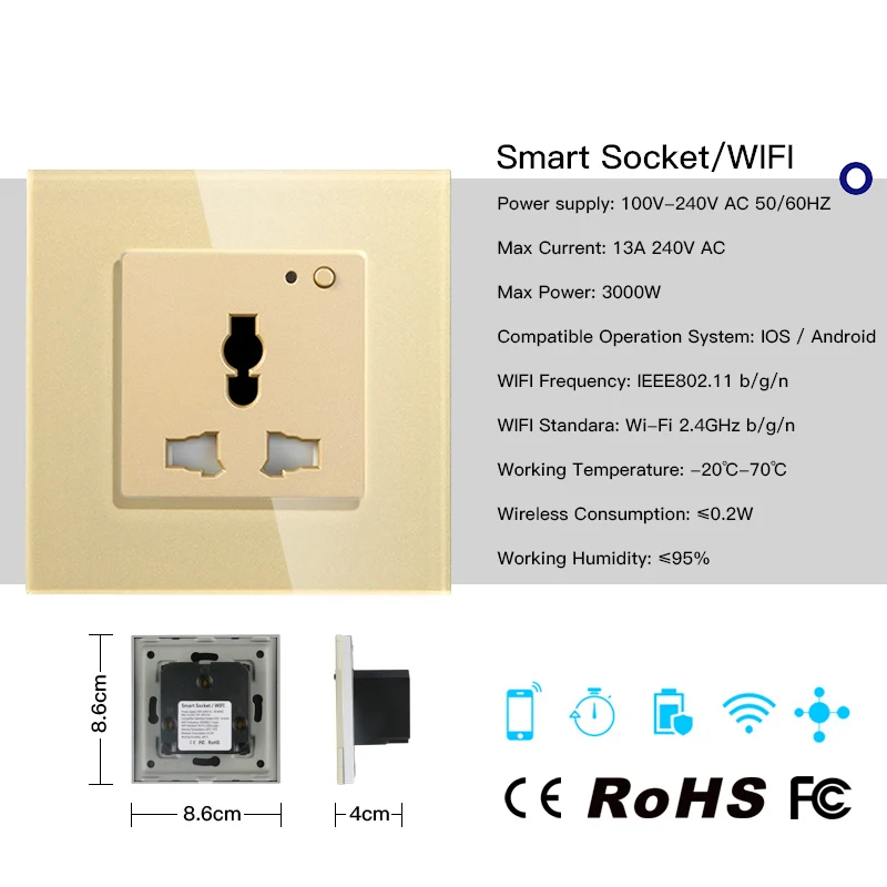 Универсальная WiFi умная настенная розетка 13A розетка стеклянная панель французское приложение дистанционное управление работает с Amazon Echo Alexa Google Home