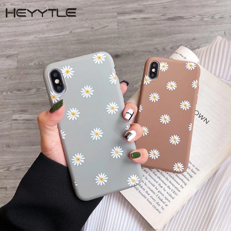 

Heyytle Daisy Floral Flower Case For iPhone XS Max X XR Ultra Thin Soft TPU Case For iPhone 7 8 Plus 6 6s 5 5S Full Cover Coque