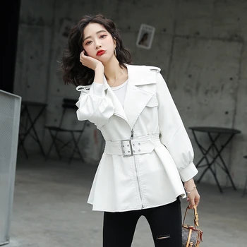 

Fashion Short Leather Jacket Women 2020 Spring Autumn Korean Long Sleeve Black PU Leather Coat Loose Ladies Jacket Tide D3549