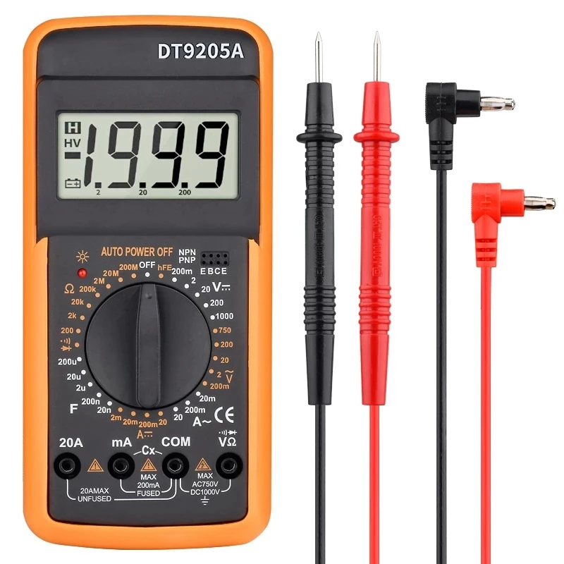 Профессиональный мультиметр Цифровой DT9205A Ручной тестер HFE емкость AC DC 1000V 20A