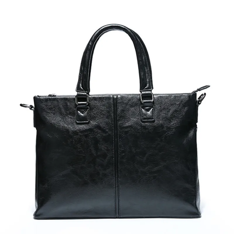 

2022 New men's briefcases Large capacity Laptop bag waterproof leather Men handbag Solid black Tote Business office File bags