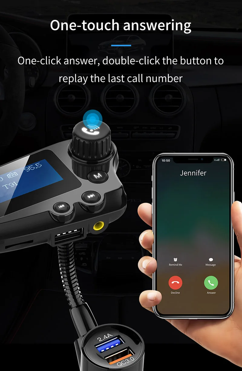 Bluetooth 5 0 автомобильный комплект громкой связи fm передатчик AUX аудио приемник