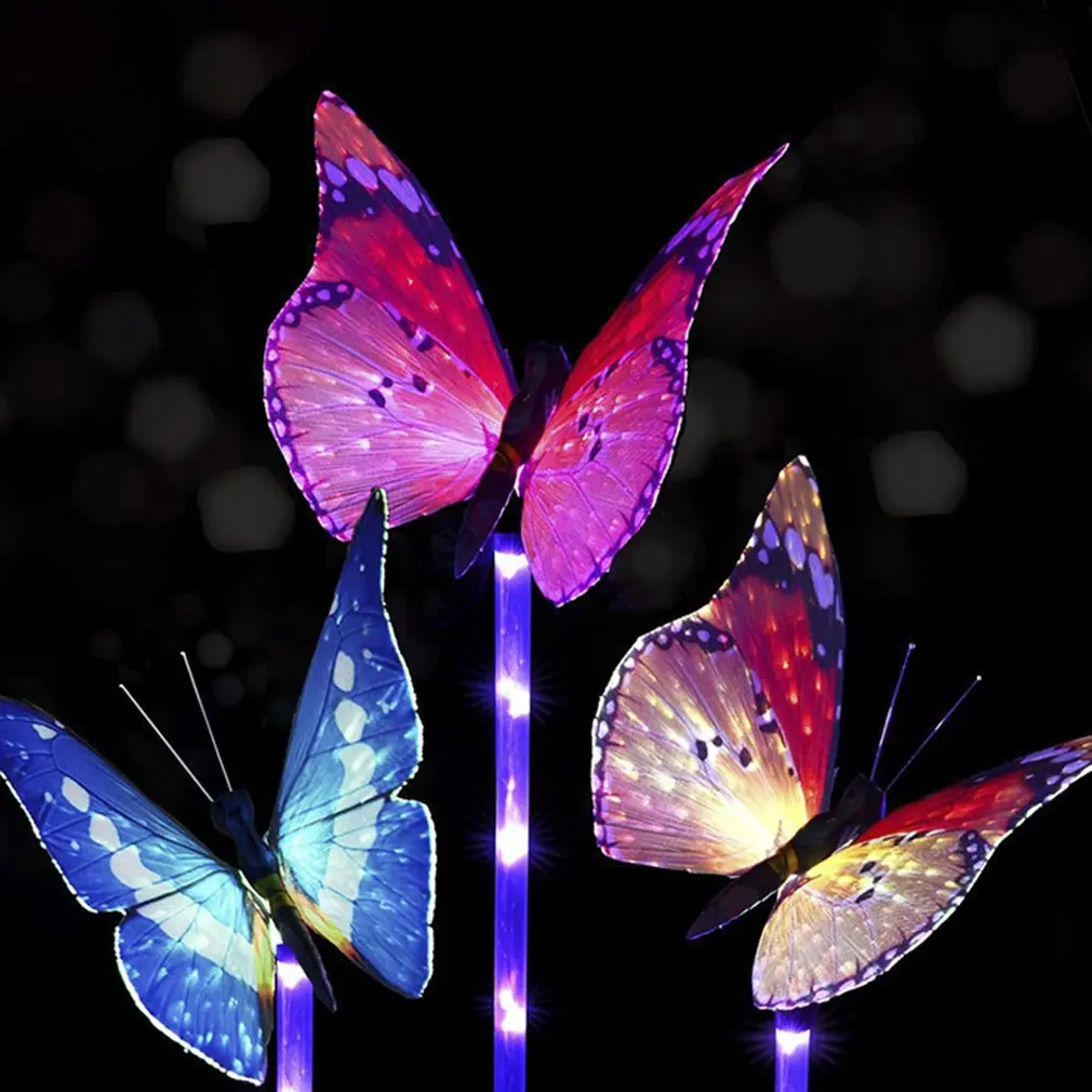 Solar Butterfly Light 7 Color Cycle Led Fiber Butterfly Light Lawn Garden Villa Landscape Light Decorative Flower Light