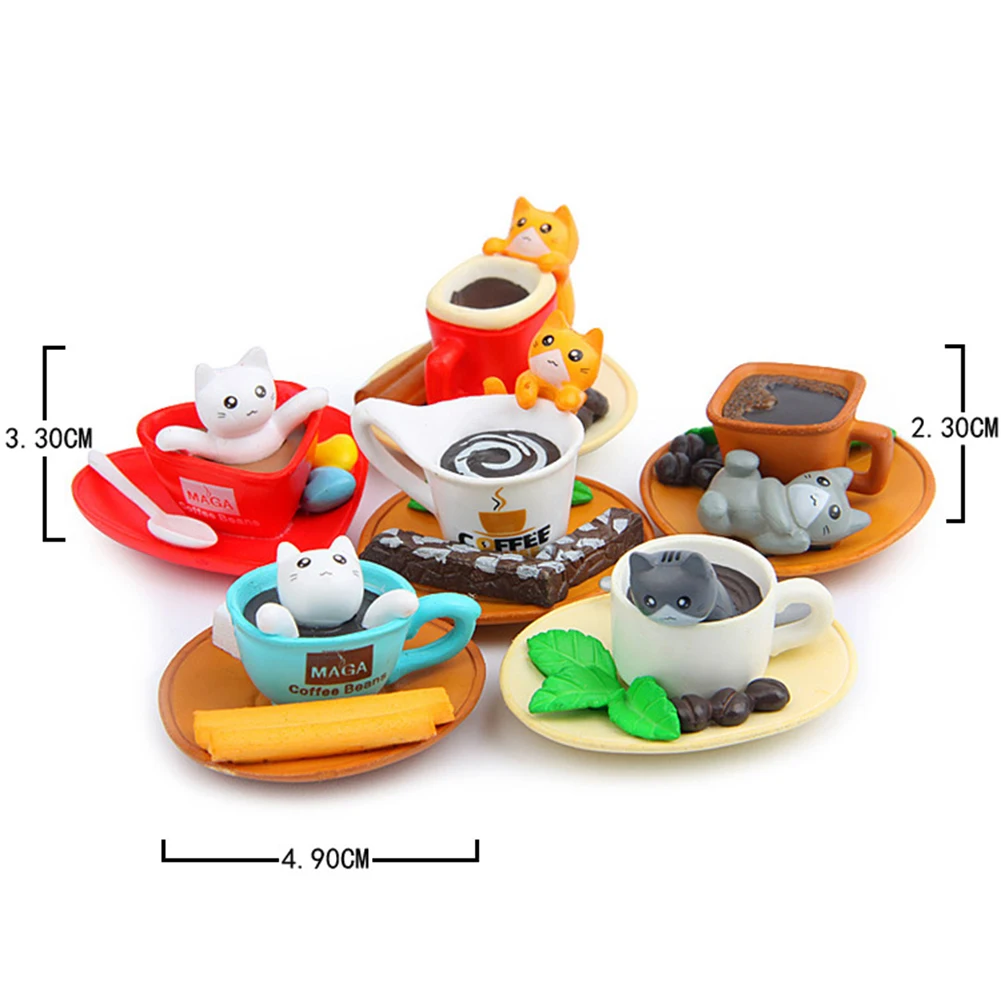 6Pcs/Set Coffee Cup Toast Cats Figurines Crafts Miniature Fairy Garden Decor New