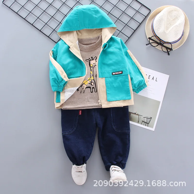 

2019 Autumn Clothing 0-4-Year-Old Baby Cartoon Pattern Giraffe Three-piece Set BOY'S Casual Wear Korean-style Mixed Colors Hoodi