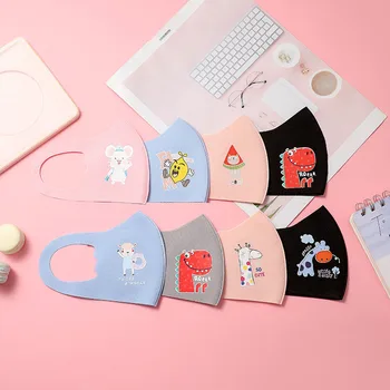 

Children's Cartoon Animal Print Dust-proof Mouth Mask Student Sunshade Mask Face Cover Ear Cord For 4 ~10 Years Old Child