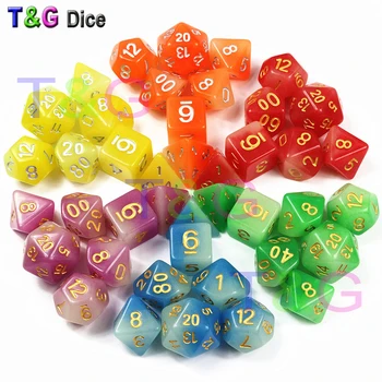 

Glow in the dark,Mix-Color 7 Pc/set D4 D6 D8 D10 D10% D12 D20 with Free Dice Bag,Purple,Blue,Green,Red,Orange,Yellow.