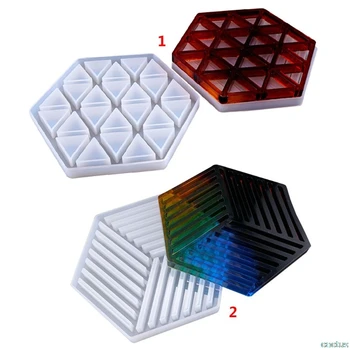 

Handmade Resin Epoxy Geometry Silicone Mold DIY Insulation Hollow Striped Triangle Modeling Hexagon Coaster