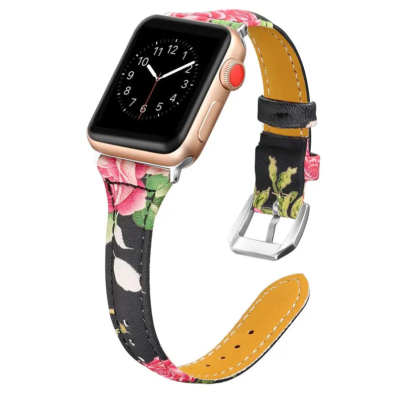 Браслет из натуральной кожи для Apple Watch Band 38 мм 42 мм с принтом кожаный ремешок для Apple Watch Band Series 5 4 40 мм 44 мм