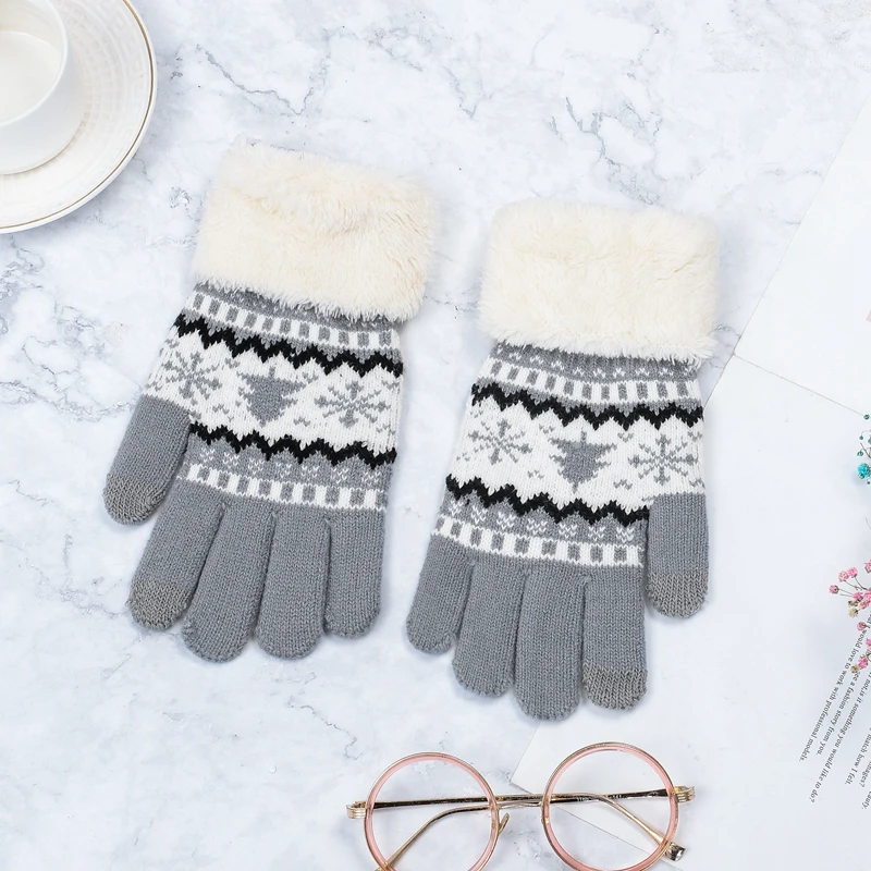 

Knitted Gloves Women Winter Full Finger Mittens Female Vintage Christmas Tree Snow Thicken Touch Screen Ladies Gloves Warm Luvas