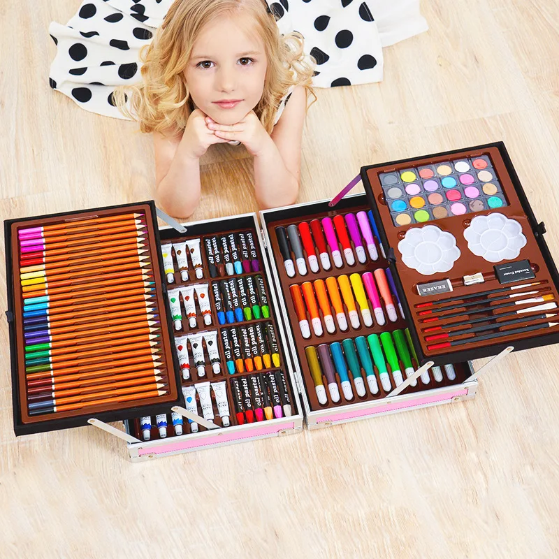 

Children'S Watercolor Pen Crayon Gouache Set Art Painting Brush Gift Box Crayon Color Pencil Set