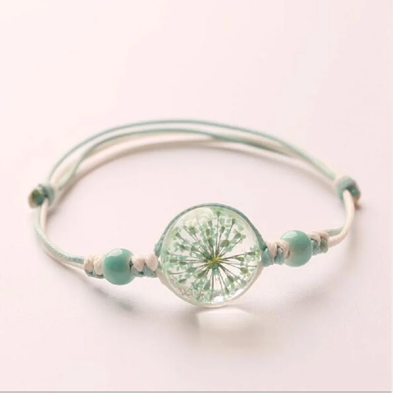 

New Glass Ball Bracelet Jewelry Wholesale Women Romantic Dry Flowers Bracelet & Bangle For Pretty Girls Gift Drop Shipping