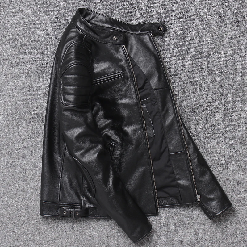

2020 Black Men Slim Fit Biker's Leather Jacket Plus Size XXXXL Genuine Cowhdie Russian Autumn Motorcycle Leather Coat