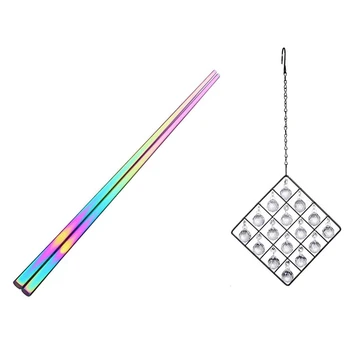 

2 Pairs Japanese Korean Length 23Cm Food Grade Chopsticks Rainbow Color & 1 Pcs Transparent Crystal Balls Prism