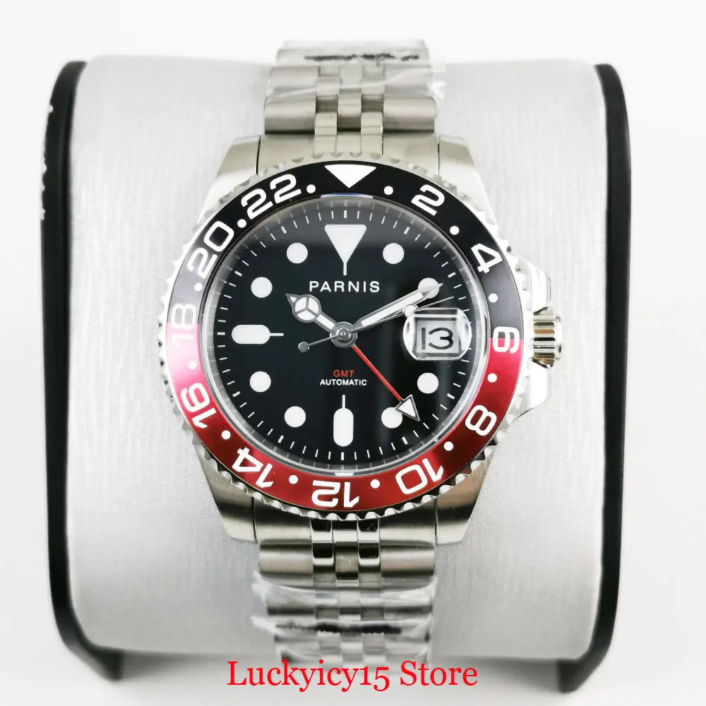 

Fashion PARNIS Automatic Men Watch Stainless Steel High Quality 40mm Wristwatch GMT Self Winding Movement