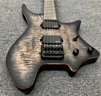 

Grote Black Flame top Headless Electric Guitar,top quality Black Hardware Satin finish 24 frets Guitar, Free shipping