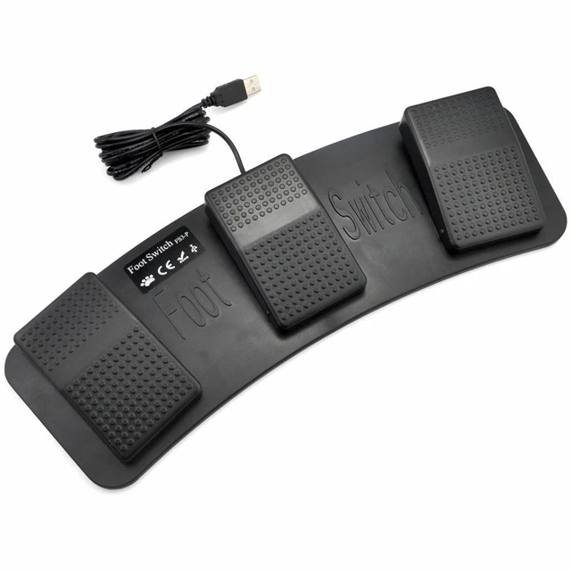 USB Triple Foot Switch Pedal With Mechanical Switches | Programmable 3-Key Footswitch For Gaming, Transcription, Media