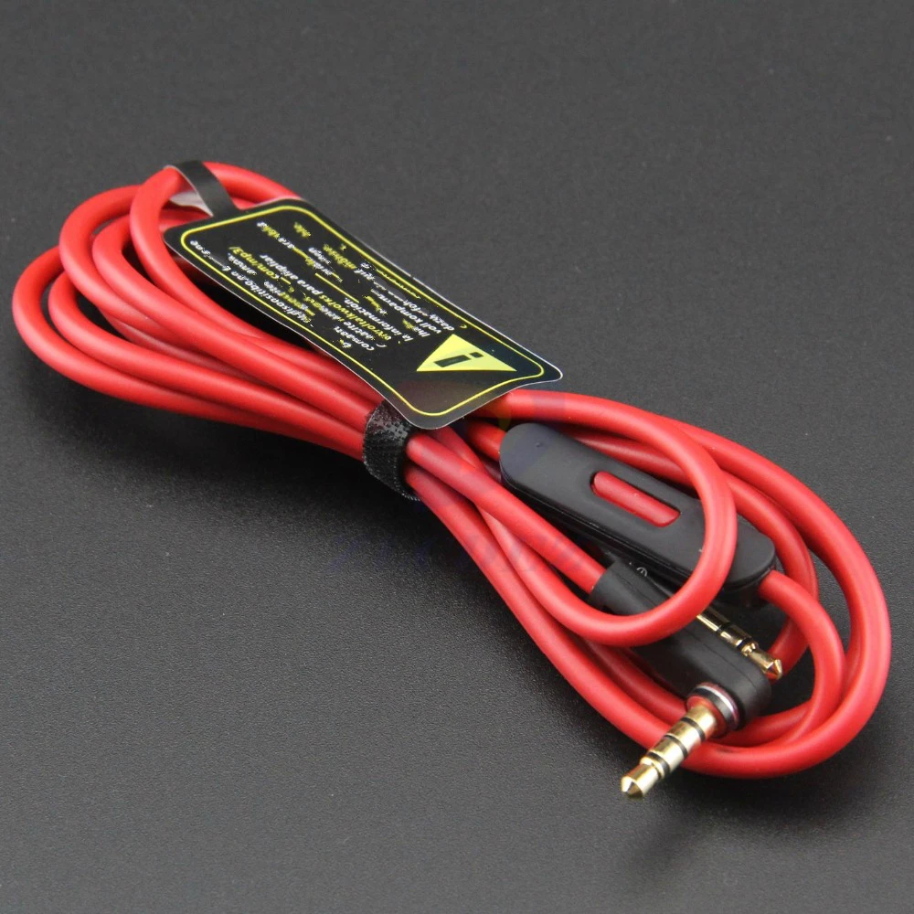 Wholesale 3 5MM RedControl Talk Cable Aux Cable For Headphones Studio Solo Pro Mixr Replacement Mic Remote Cable 200pcs Lot