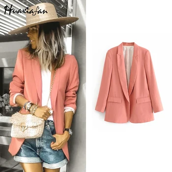 

Huaxiafan Za 2020 Women Office Wear Cozy Blazer Women Coat Vintage Notched Collar Long Sleeve Female Outerwear Coat women suits