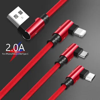 

90 Degree Elbow Micro USB Type C Data Cable For Samsung iPhone Charger Cord Fast Charger Cable L-Shape Strong Braided