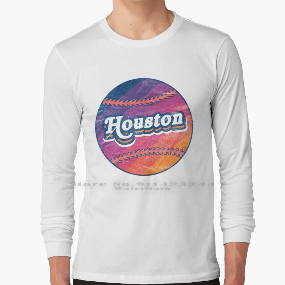 Houston Retro Baseball Long Sleeve T Shirt Tee Houston Baseball