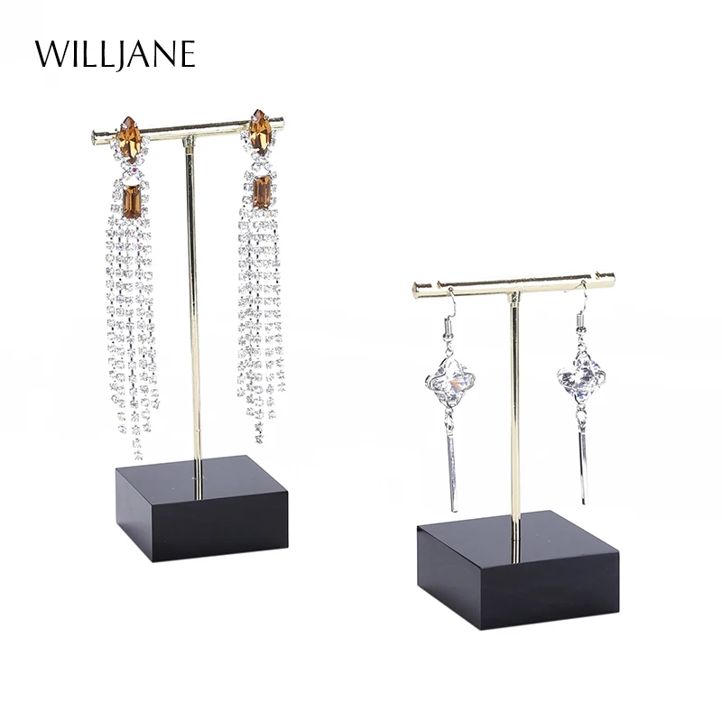 Acrylic Earrings Display Stand T Bar Metal Holder Instagram Trendy Tabletop Acrylic Eardrop Pendant Earring Studs Organizer Rack