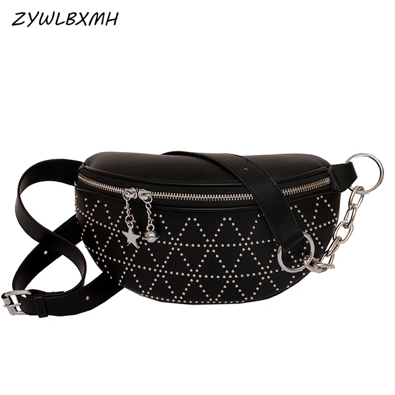 

ZYWLBXMH Rivet Waist Packs Solid Color Waist Bag Waterproof PU Leather Chest Bag Zipper Fanny Pack Women's Belt Bag riñoneras