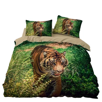 

Animal Tiger Bedding Set Bedroom Decor Doona Quilt Cover Grassland Background Hypoallergenic 1PC Duvet Cover with Pillowcase
