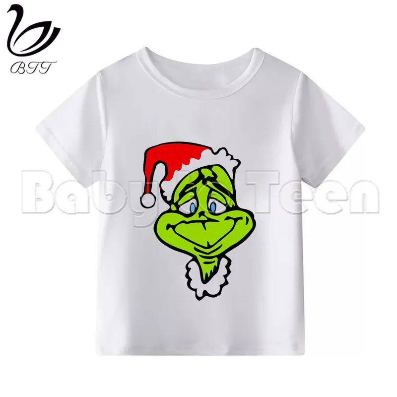Grinch/детская футболка для маленьких мальчиков Модная белая футболка с короткими рукавами и рисунком забавная футболка для девочек повседневные футболки - Цвет: WhiteE