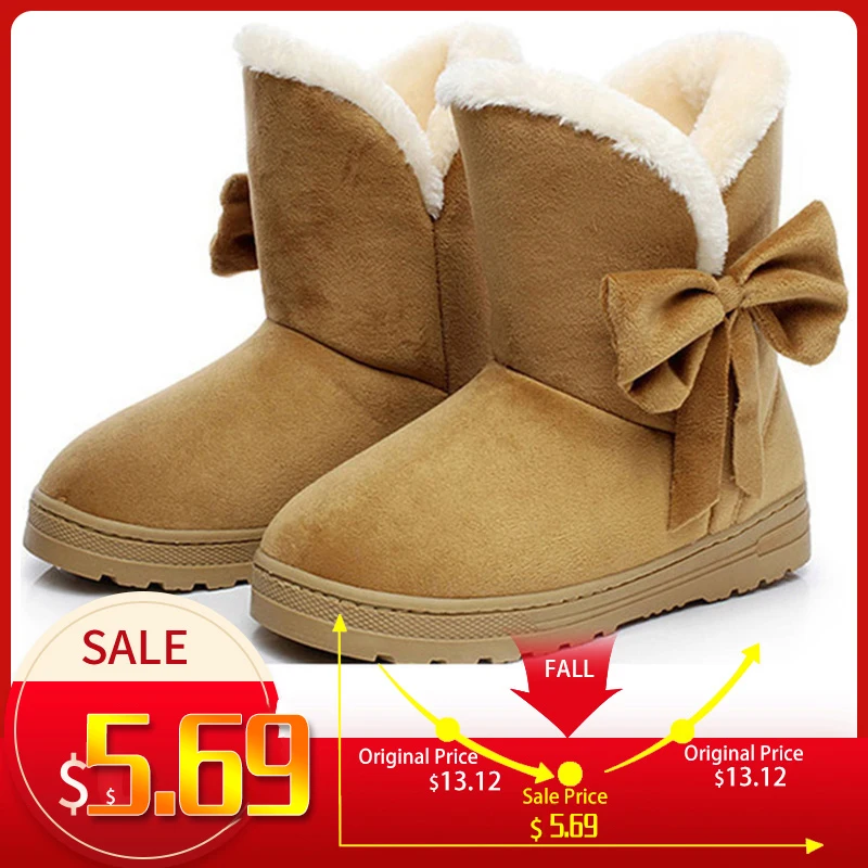 Women Boots Female winter boots Warmer Plush Bowtie Fur Suede Flat Slip
On Ankle Snow Boots Women's Shoes Fashion Platform Black