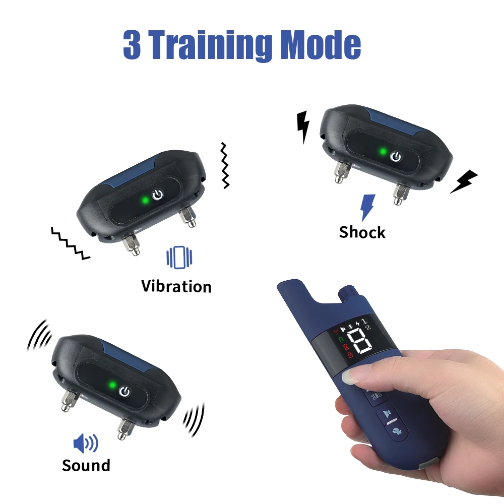 800m Electric Dog Training Collar Light IP7 Waterproof Pet Remote Control With Shock Vibration Sound Function pet dog training collar