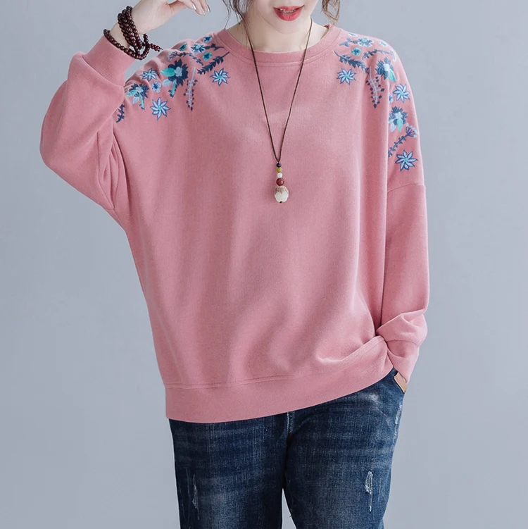 Женские футболки с вышитыми цветами, розовые, черные, свободные, повседневные, размера плюс, подходят ко всему, Женская домашняя одежда, женские топы, футболки