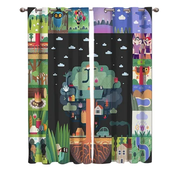 

Grid Scene Around Tree Printing Curtains Living Room Bedroom Curtain Necessary Home Decoration Kids Window Drapes