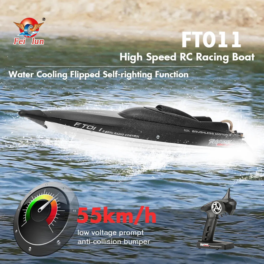 

Original FT011 2.4G 55km/h High Speed RC Racing Boat with Water Cooling Flipped Self-righting Function
