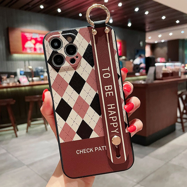 Abstract Geometry Wrist Strap Soft Phone Case For Iphone 11 12 13 Pro MAX X XR XS SE 2020 7 8 Plus Hand Band Bracket Cover